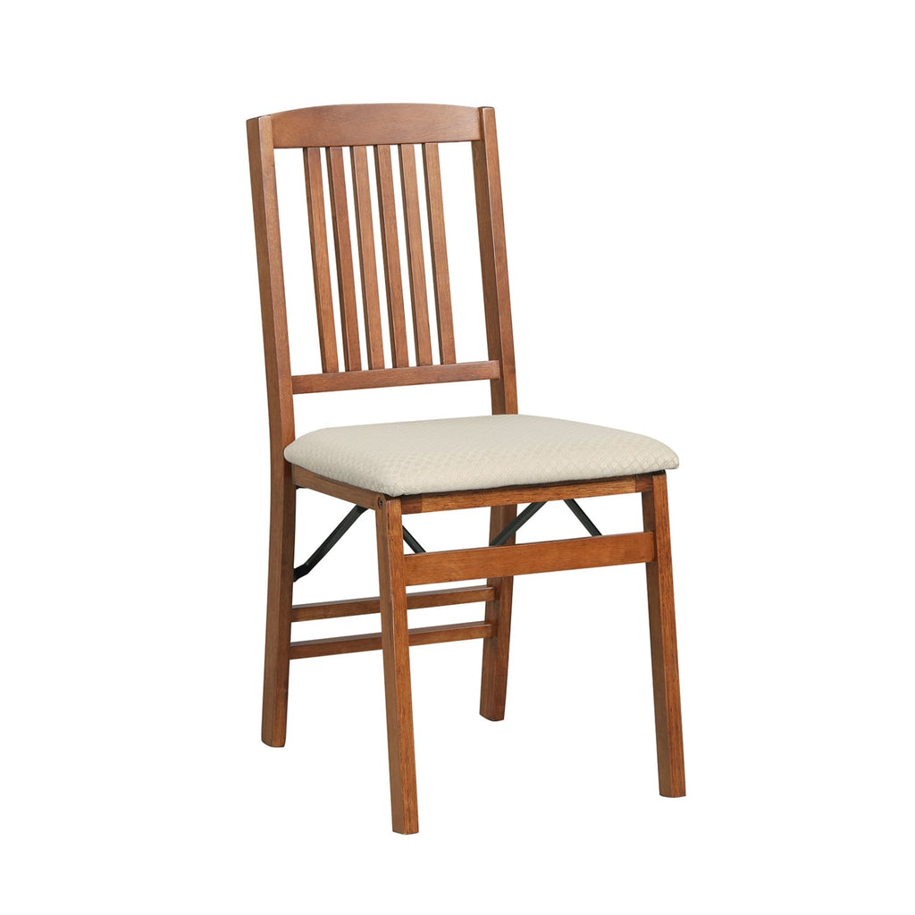 Set of 4 Folding Dining Chairs with Padded Seat and Slat Back, Walnut Rubber Wood