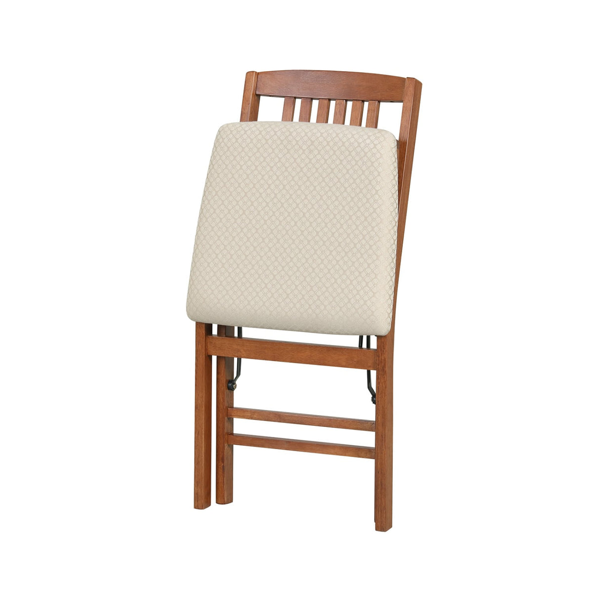 Set of 4 Folding Dining Chairs with Padded Seat and Slat Back, Walnut Rubber Wood