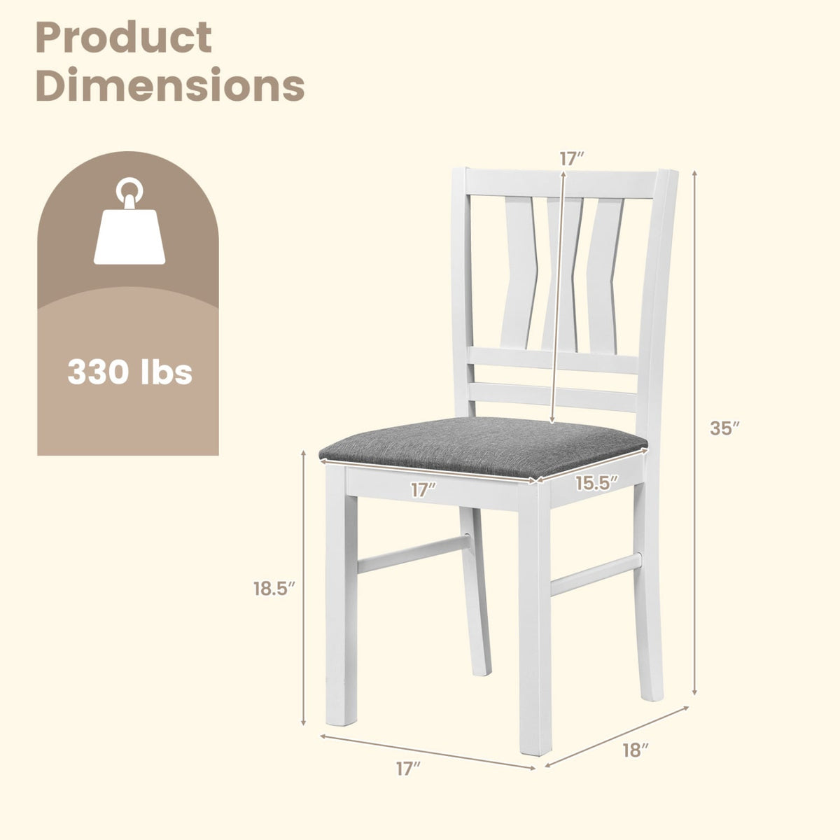 Set of 4 White Dining Chairs with Split Splat Back and Grey Linen Style Seat