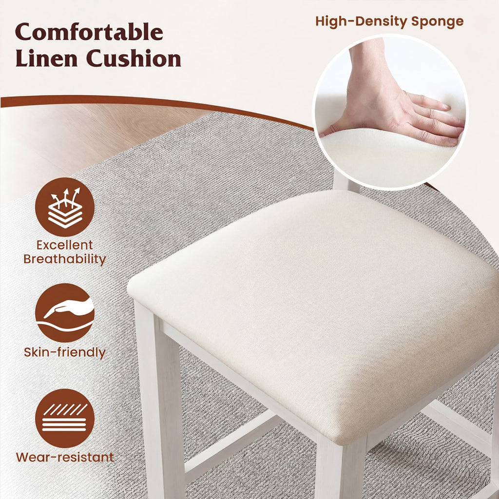 Set of 4 Cross Back Counter Stools in White with Linen Cushions, 24 Inch Seat