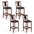 Set of 4 Bar Height Stools in Walnut with PU Seats and Tilted Backs, 29.5 Inch