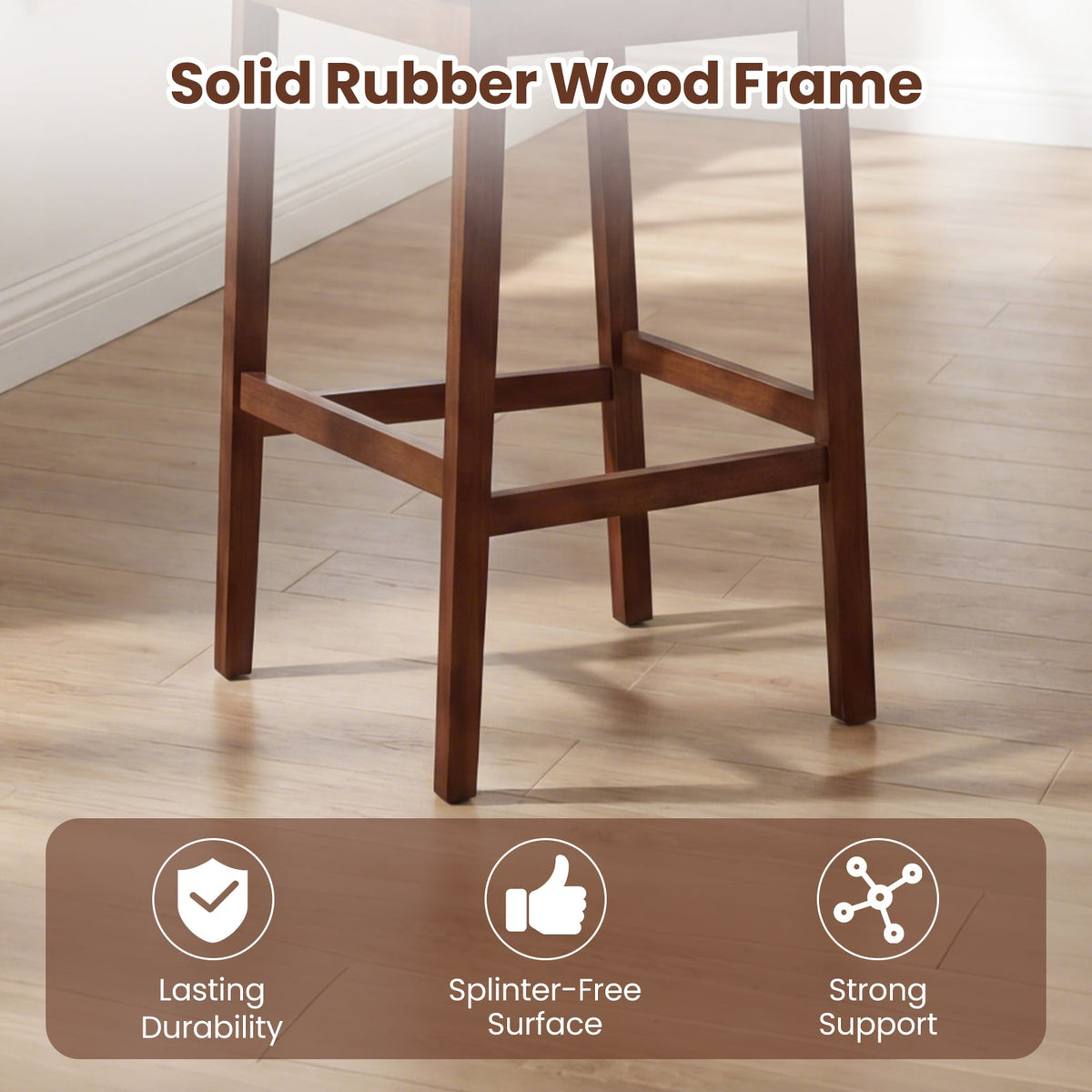 Set of 4 Bar Height Stools in Walnut with PU Seats and Tilted Backs, 29.5 Inch