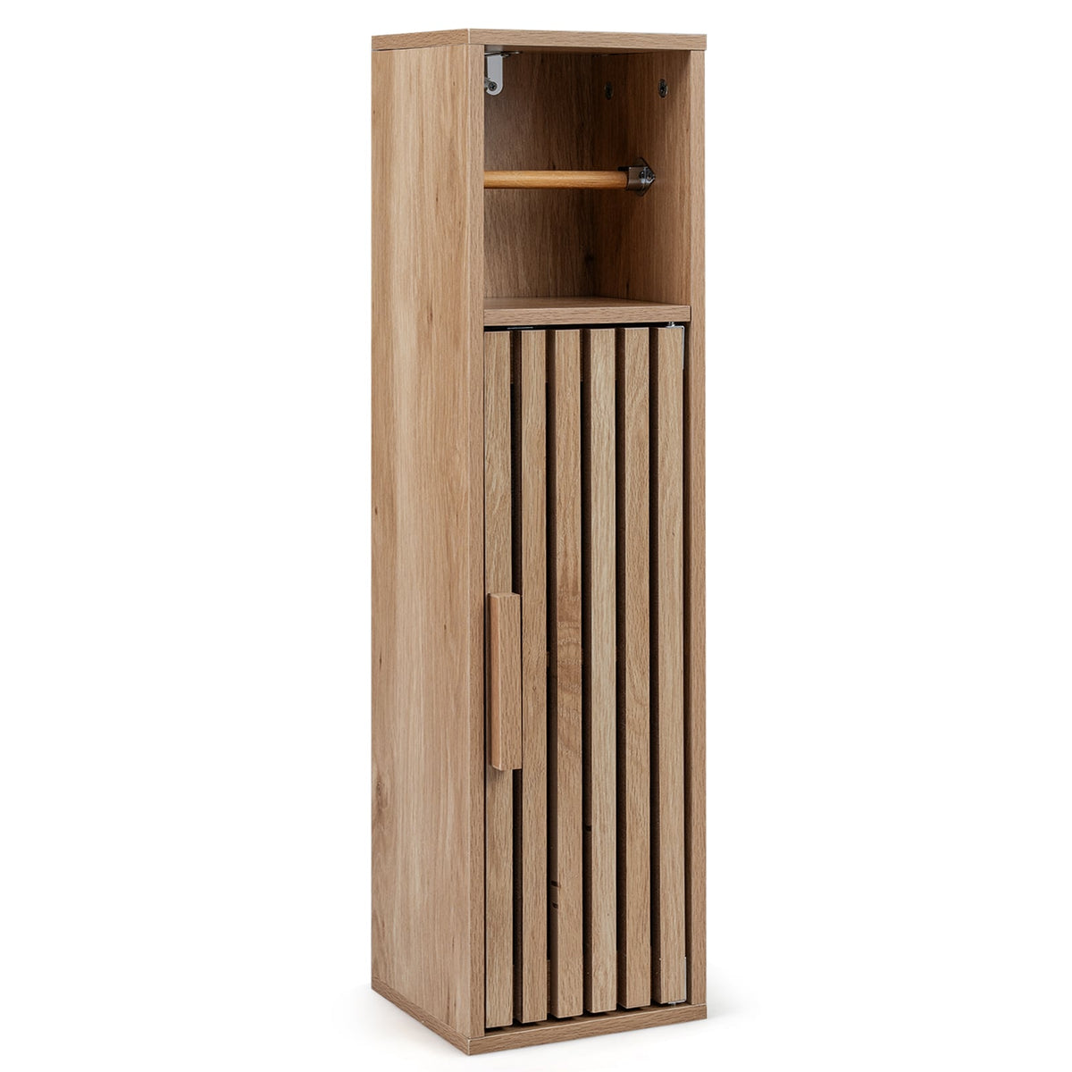Slim Bathroom Cabinets Freestanding Toilet Paper Holder Stand with Door-Natural