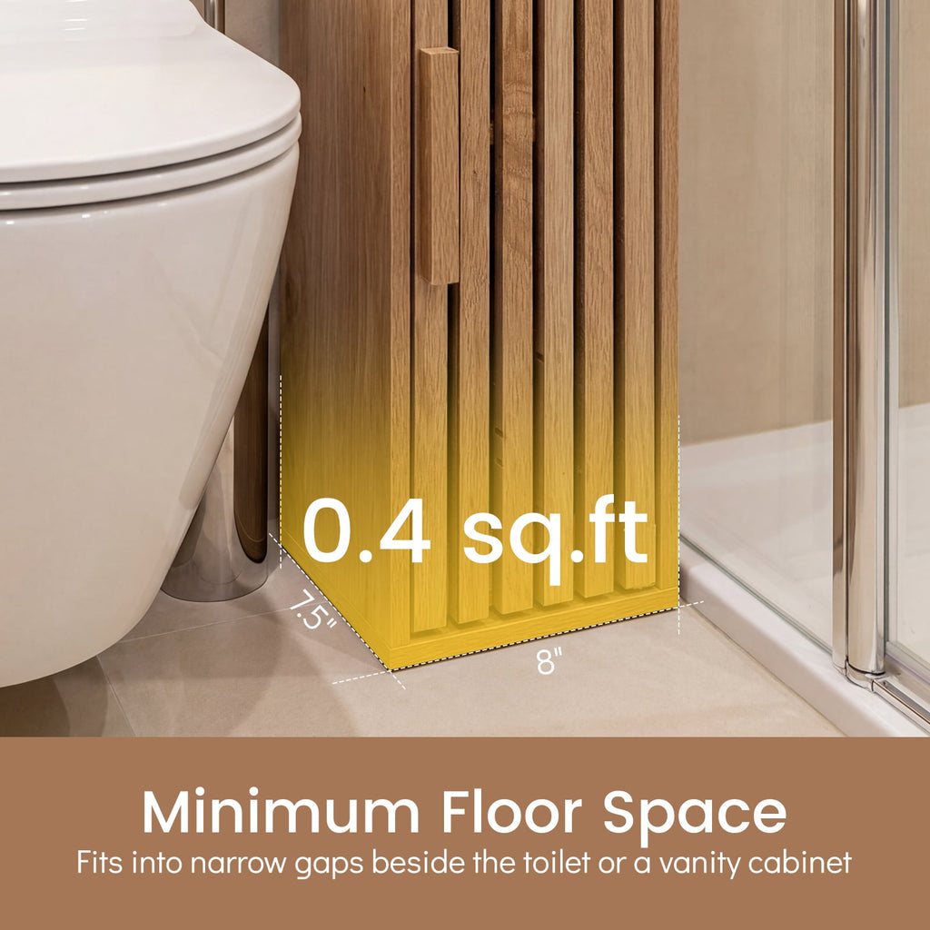 Slim Bathroom Cabinets Freestanding Toilet Paper Holder Stand with Door-Natural
