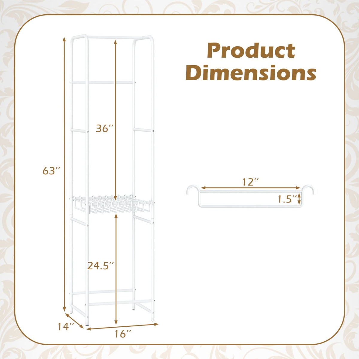 Slim Coat Rack Freestanding Garment Organizer with 8 Hanging Rods