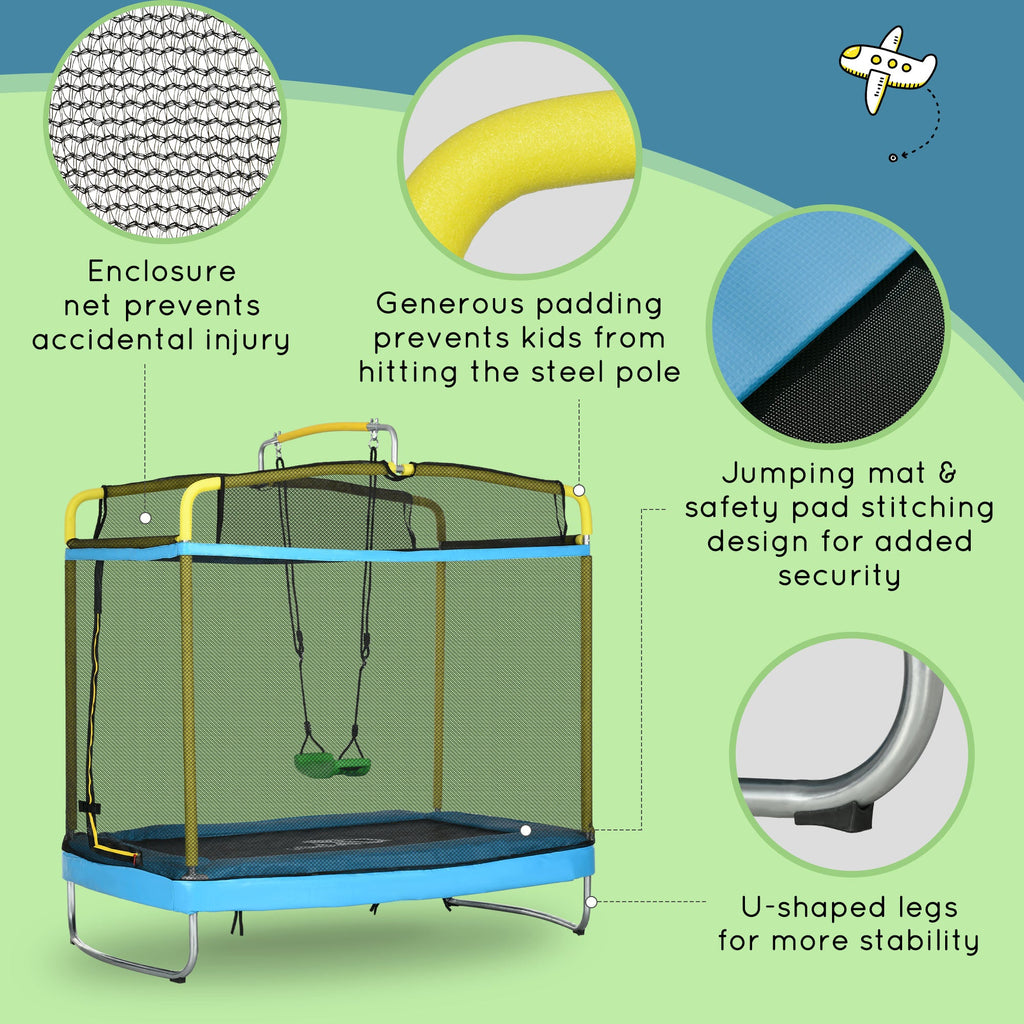 6.9FT Kids Trampoline with Safety Net, Gymnastics Bar, Swing, Toddler Trampoline for 3-6 Years Old Outdoor