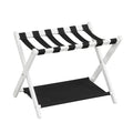 Solid Rubberwood Folding Luggage Rack with Nylon Shelves-White