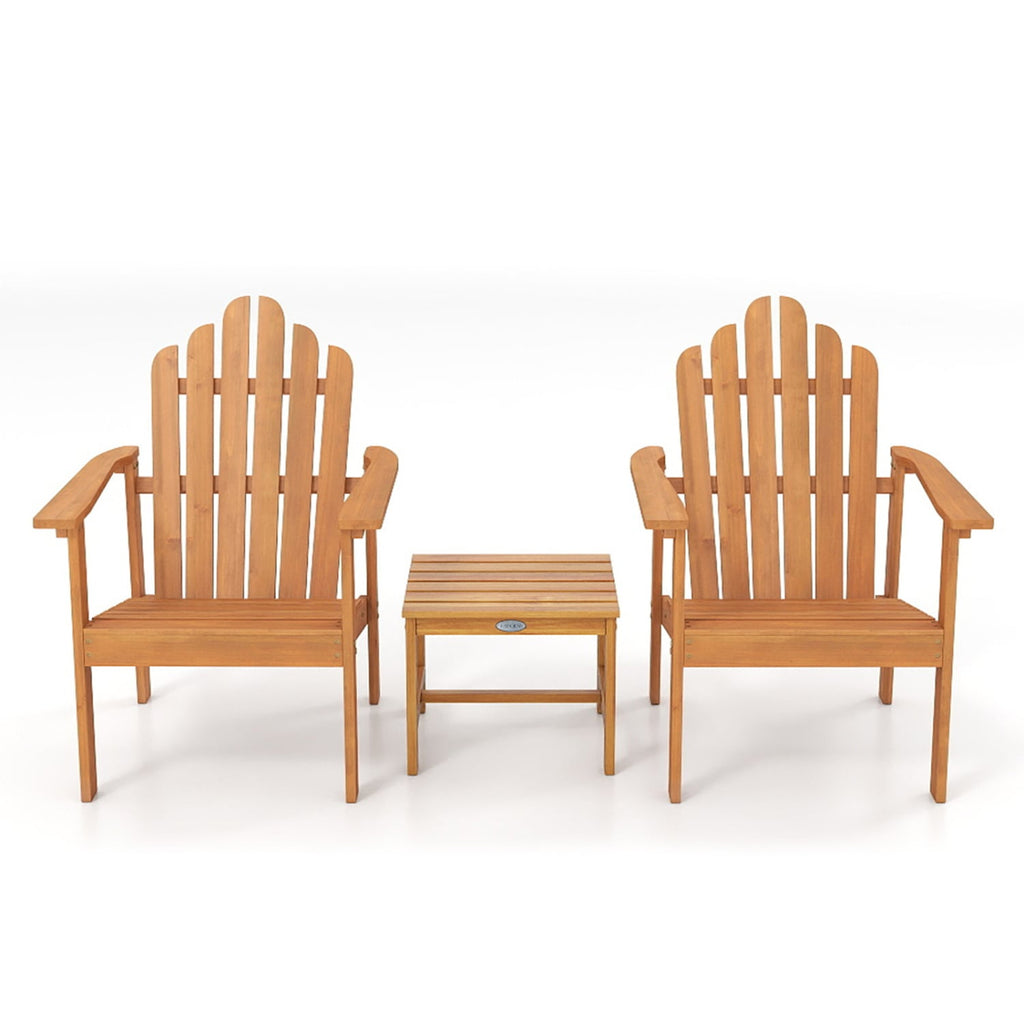 3 Piece Stackable Acacia Wood Adirondack Chair Set with Side Table, Natural