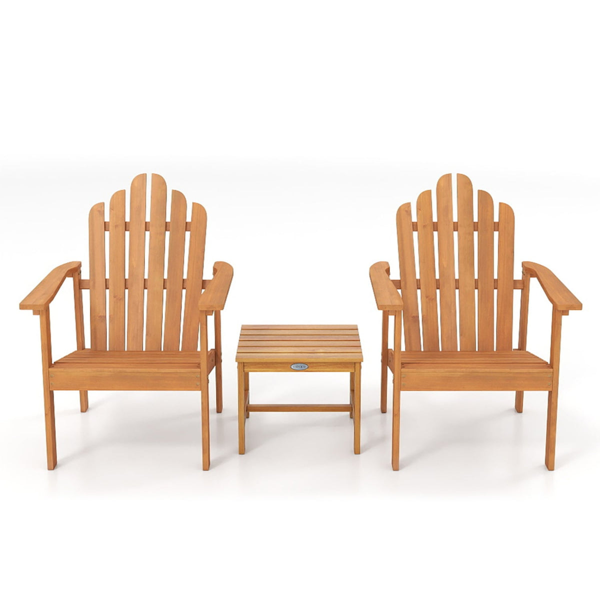 3 Piece Stackable Acacia Wood Adirondack Chair Set with Side Table, Natural
