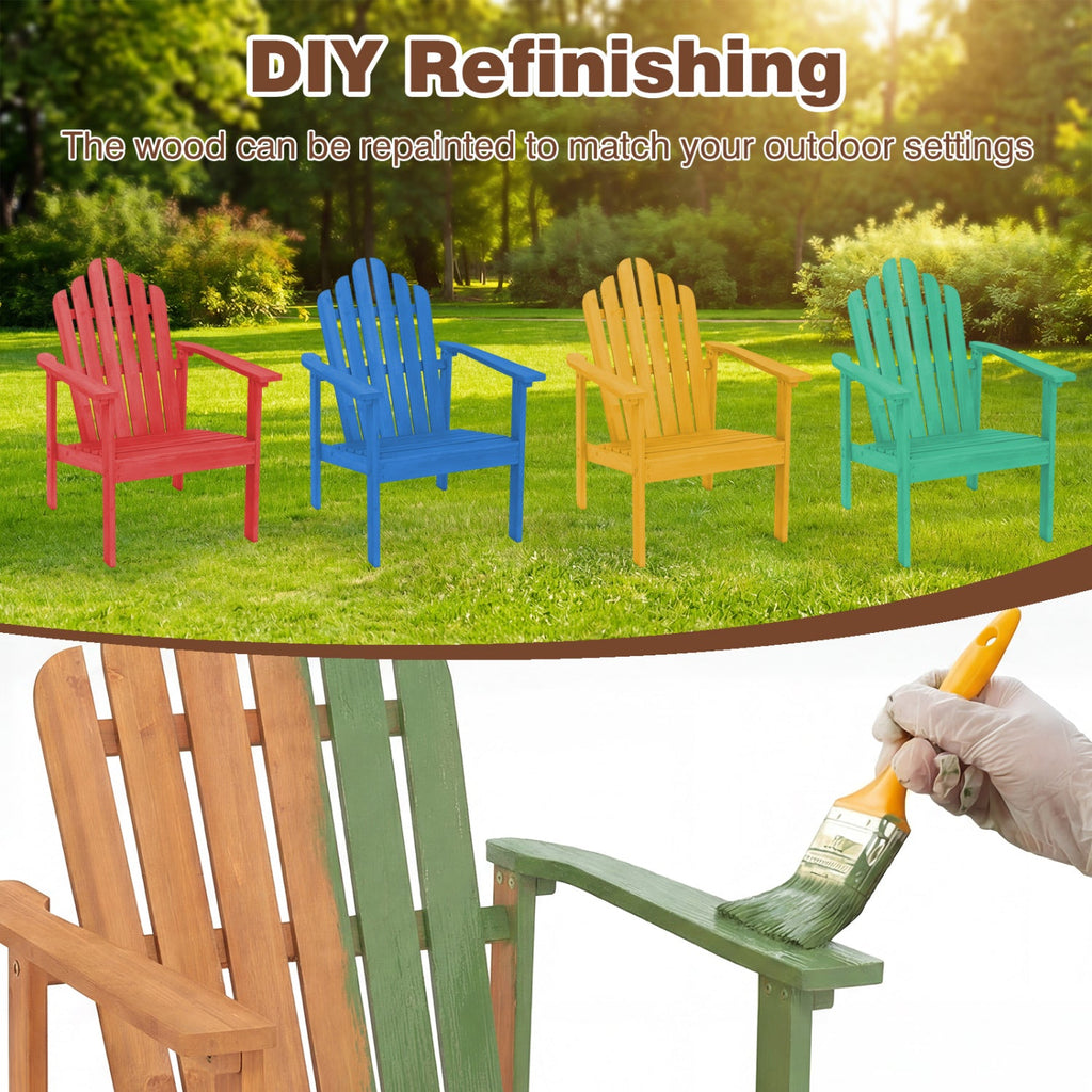 3 Piece Stackable Acacia Wood Adirondack Chair Set with Side Table, Natural