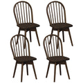 Set of 4 Swivel Windsor Dining Chairs with Spindle Back, Walnut Rubber Wood