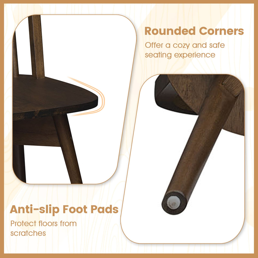 Set of 4 Swivel Windsor Dining Chairs with Spindle Back, Walnut Rubber Wood