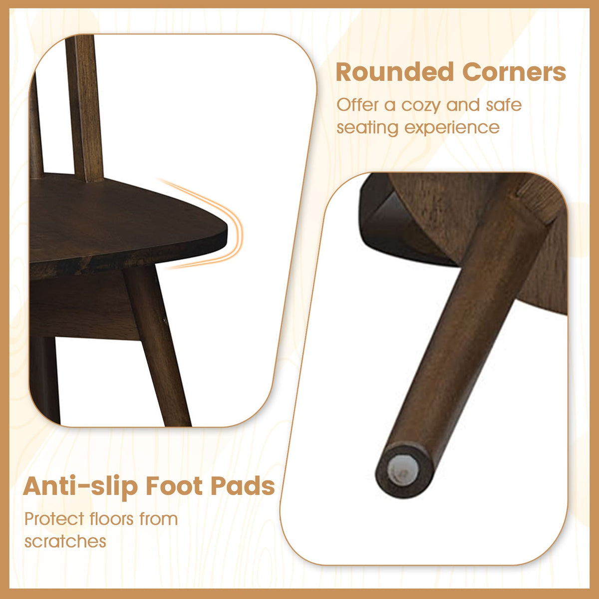 Set of 4 Swivel Windsor Dining Chairs with Spindle Back, Walnut Rubber Wood