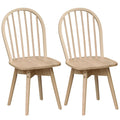 Set of 2 Swivel Windsor Dining Chairs with Spindle Back, Natural Rubber Wood