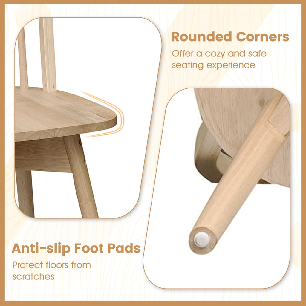 Set of 2 Swivel Windsor Dining Chairs with Spindle Back, Natural Rubber Wood