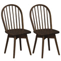 Set of 2 Swivel Windsor Dining Chairs with Spindle Back, Walnut Rubber Wood