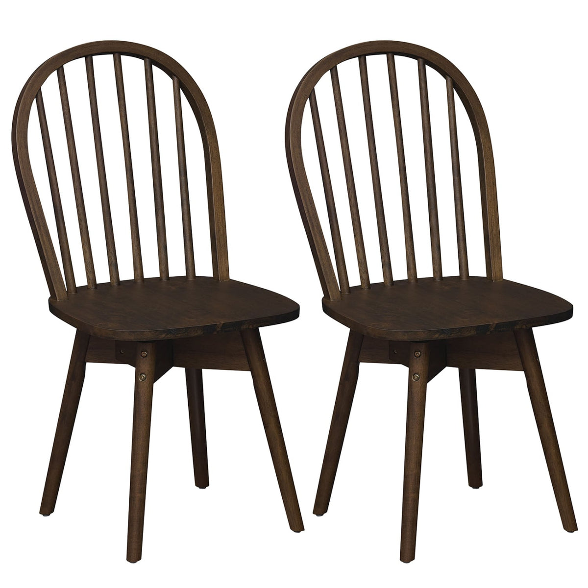 Set of 2 Swivel Windsor Dining Chairs with Spindle Back, Walnut Rubber Wood