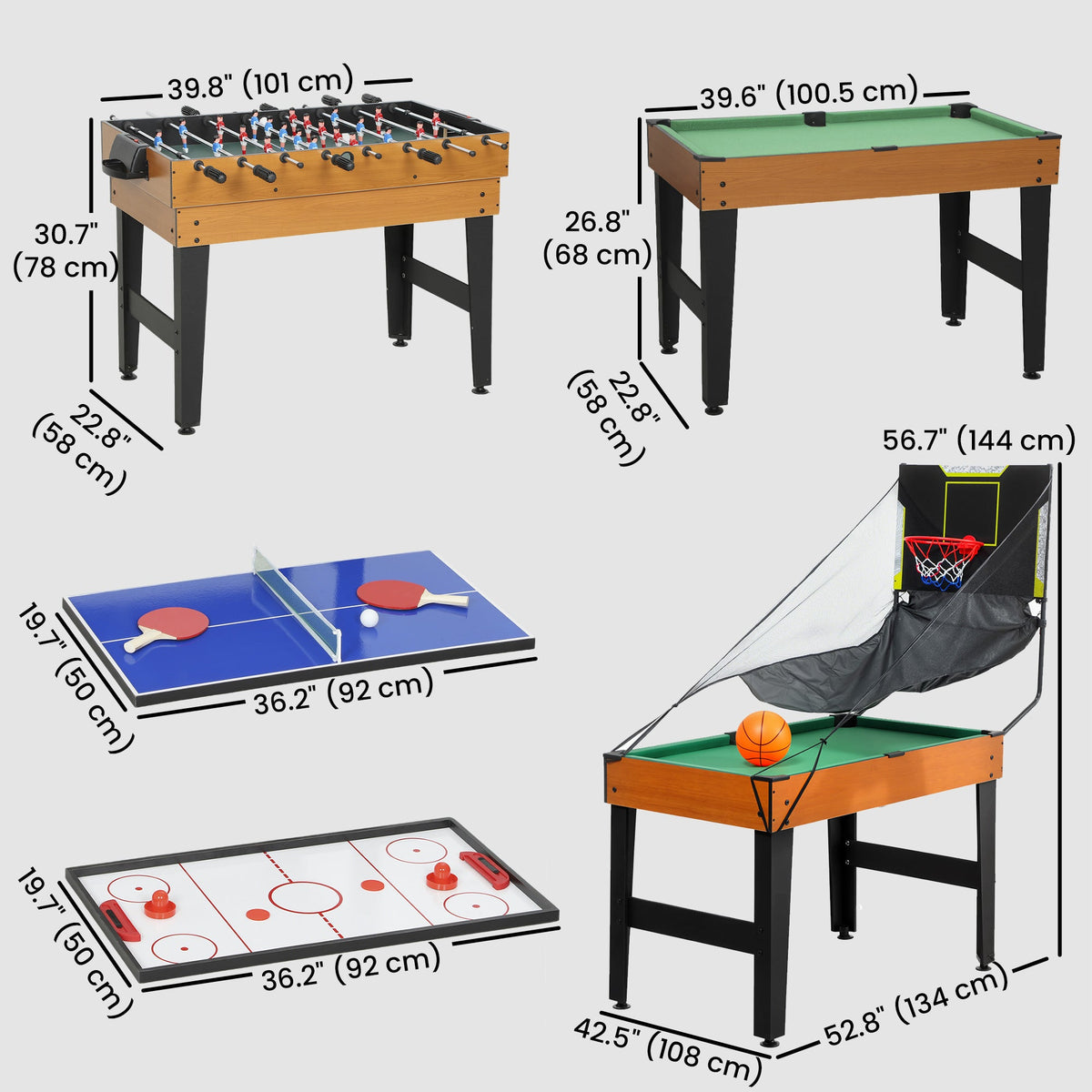 53 in 5-in-1 Combo Multi Game Table with Foosball, Pool, Hockey, Table Tennis, Basketball for Adults