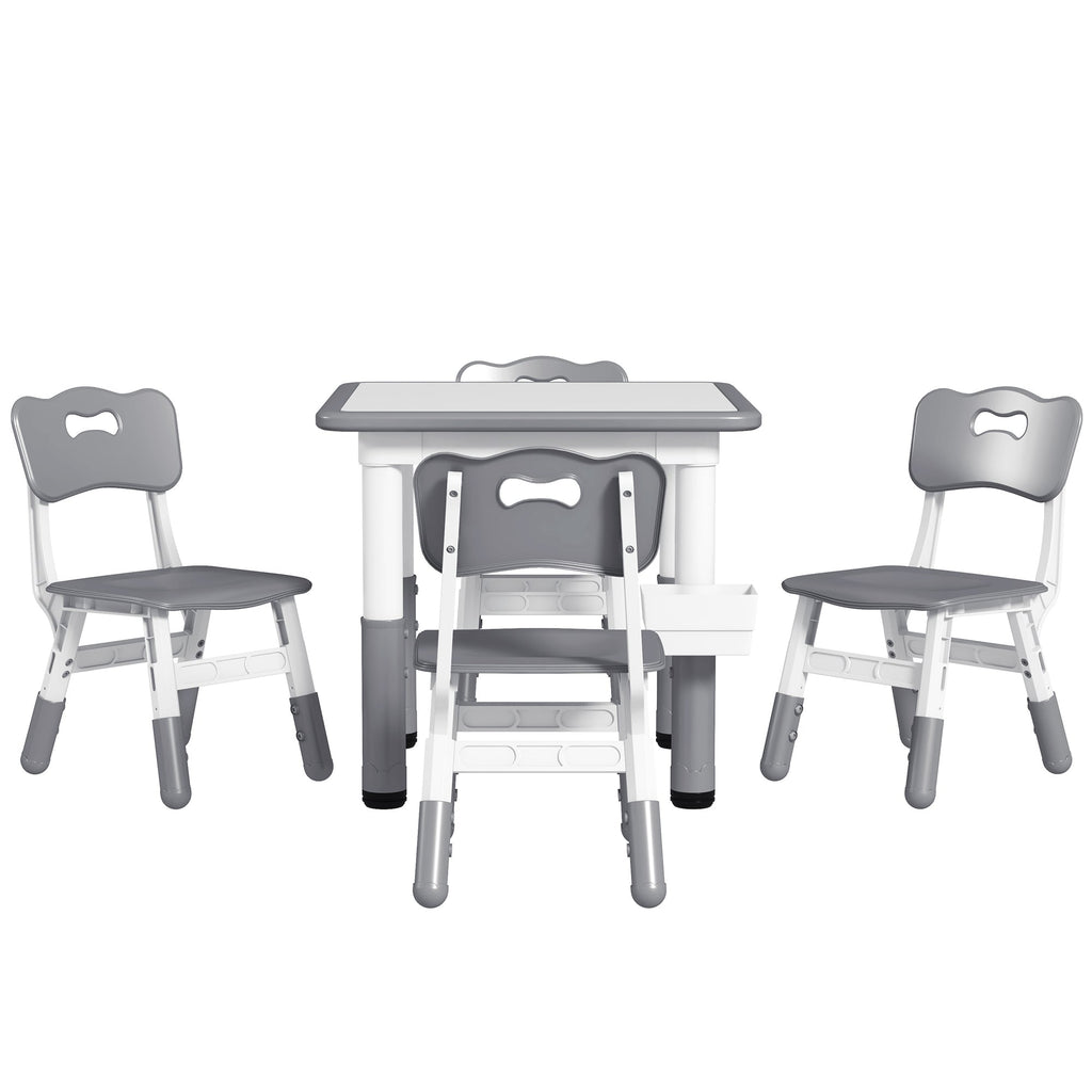 5 Pieces Toddler Table and Chair Set, Height Adjustable Activity Table and Chair Set for Nursery Classroom, Grey