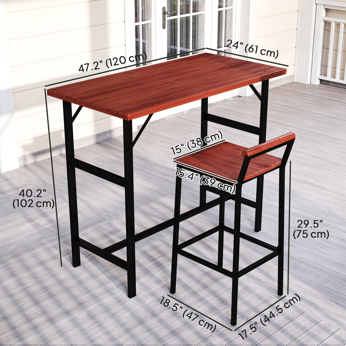 5 Piece Patio Bar Set with 47" Bar Height Table and 4 Bar Stools, for Backyard, Balcony, Porch, Pool, Lawn, Brown