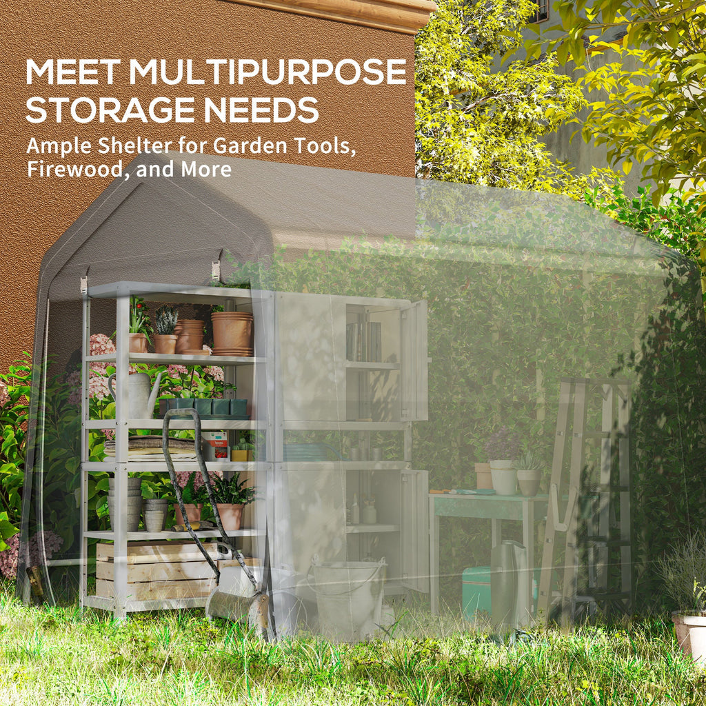 7.9' x 6.6' Garden Storage Tent, Patio Storage Shelter w/ Metal Frame and Double Zipper Doors, Dark Grey