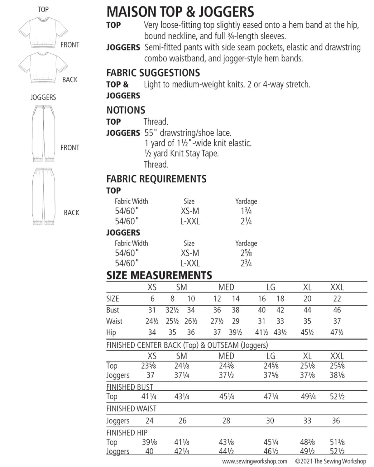 The Sewing Workshop - Maison Top & Joggers Pattern