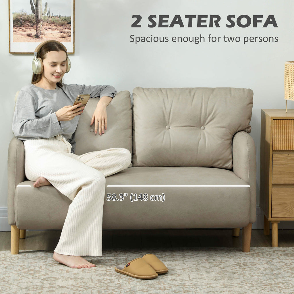 58" 2 Seat Sofa, Modern Love Seats Furniture, Upholstered 2 Seater Couch, Solid Wood Frame, Beige