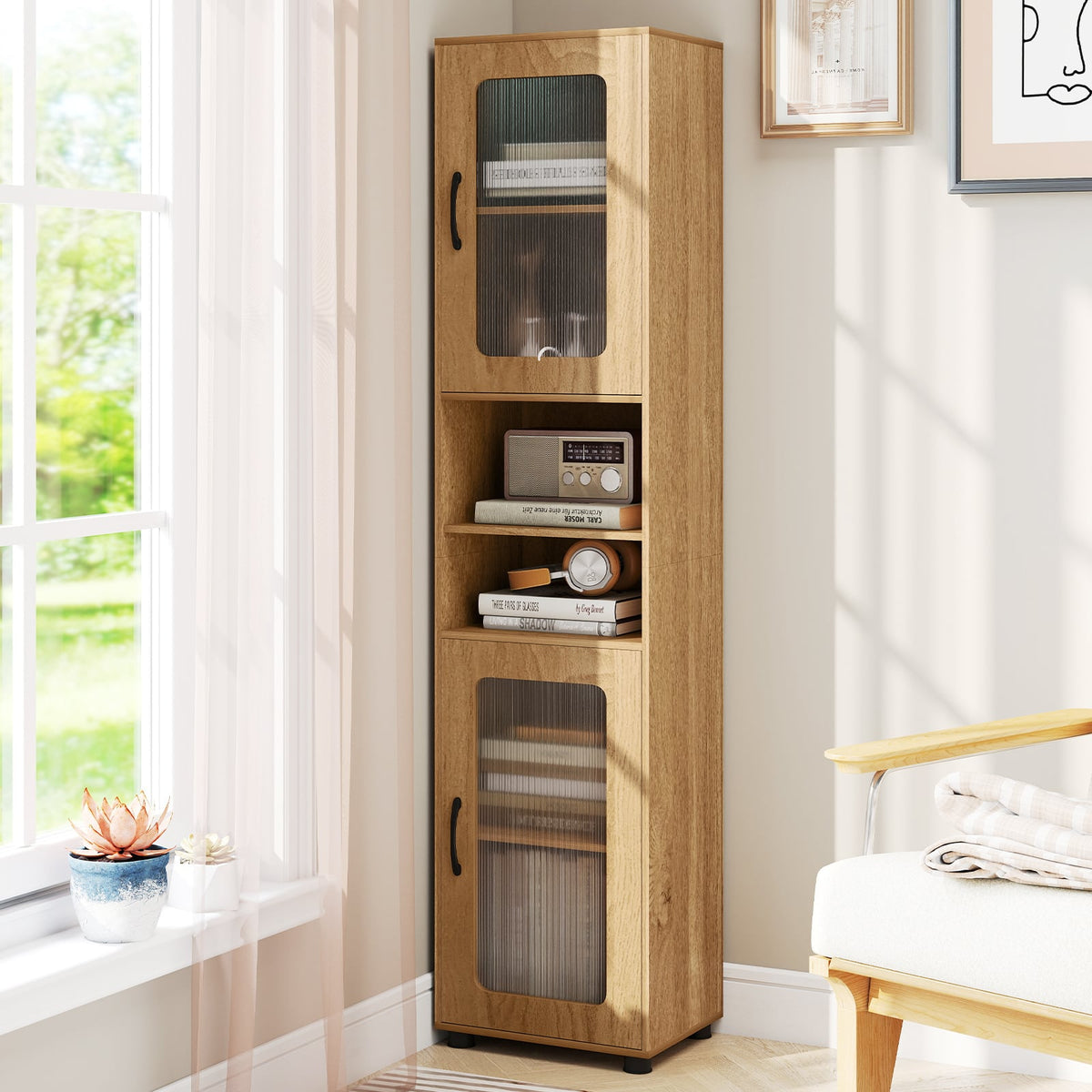 Tall Bathroom Storage Cabinet 67 Inches Freestanding Storage Organizer-Natural