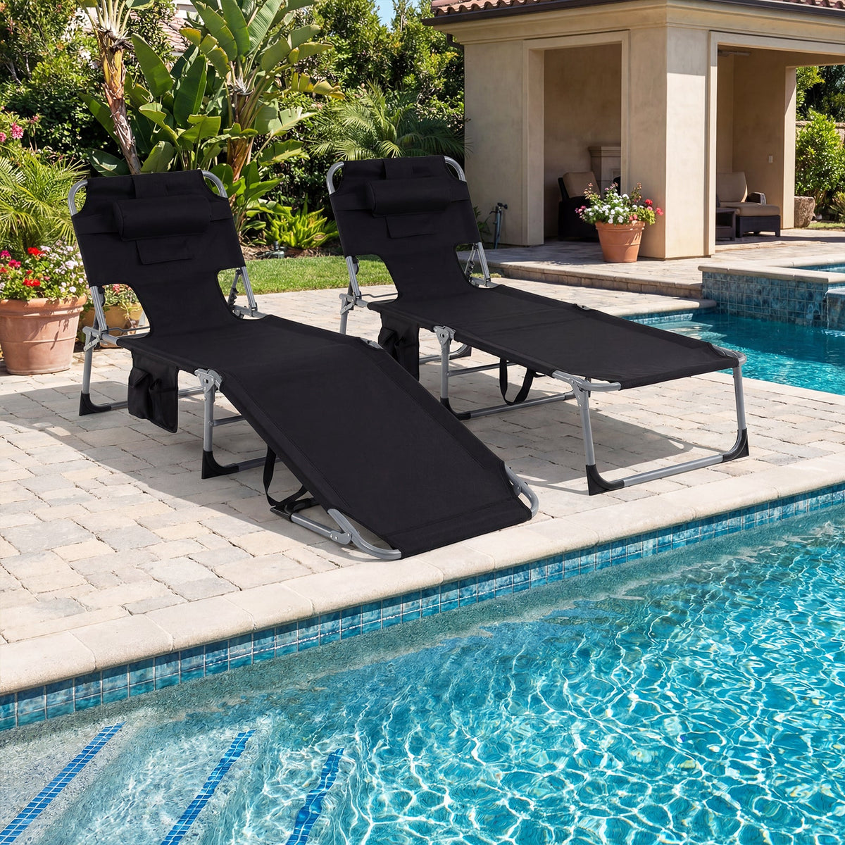 Folding Tanning Chair with 8 Lounging Positions and Face Hole, Black