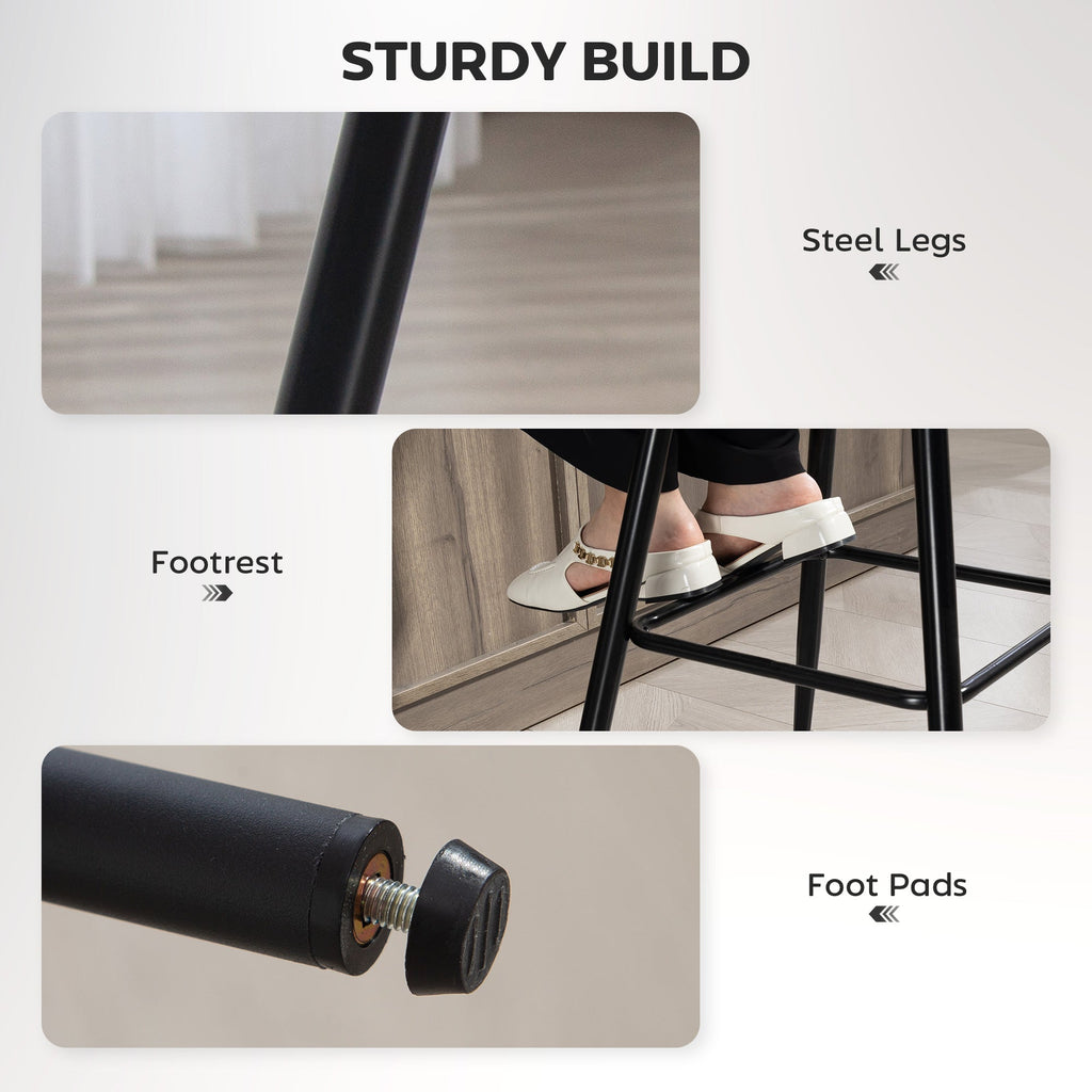 PU Leather Counter Height Bar Chairs Set of 2, 27.75" Bar Stools with Metal Legs for Dining Area, Kitchen Island, Black