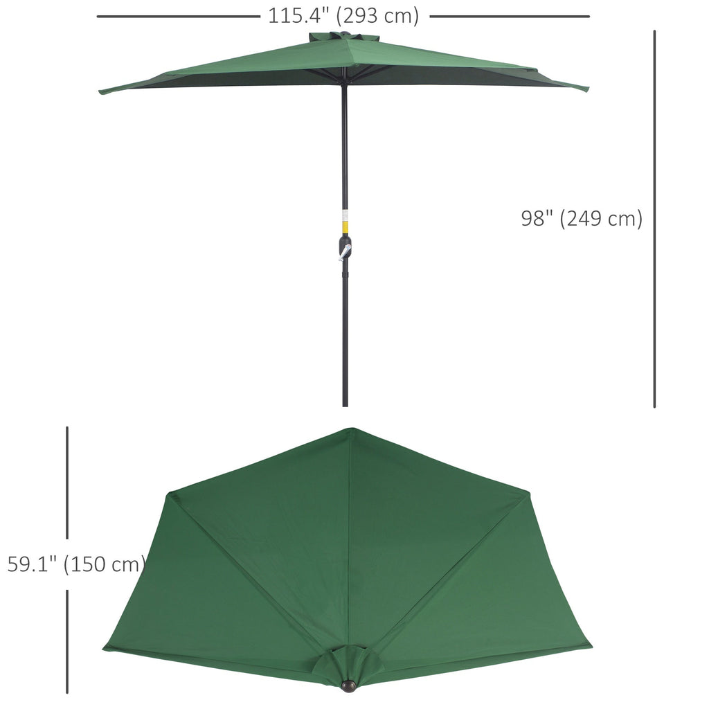 9.8ft Half Umbrella Semi Round Patio Parasol with Crank Handle, Top Vent for Garden, Balcony- NO BASE INCLUDED, Green