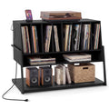 Turntable Stand with Charging Station and Vinyl Storage Shelves-Black