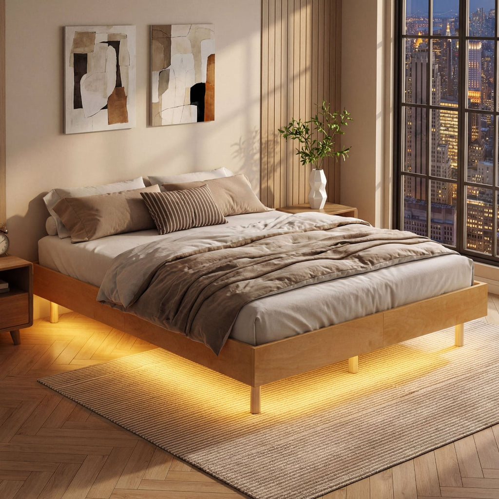 Twin/Full/Queen Size Floating Bed Frame with LED Lights for Bedroom-Full