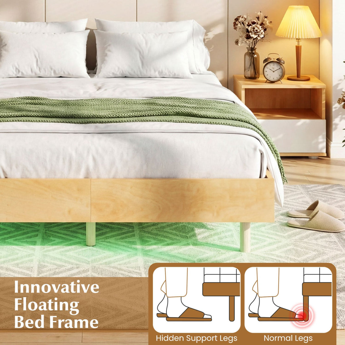 Twin/Full/Queen Size Floating Bed Frame with LED Lights for Bedroom-Full