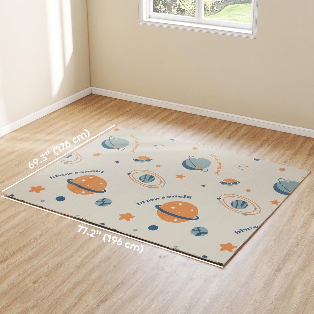 Foldable Baby Plat Mat, 77" x 69" Kids Floor Mat for Crawling and Learning, Astronaut & Planet Theme