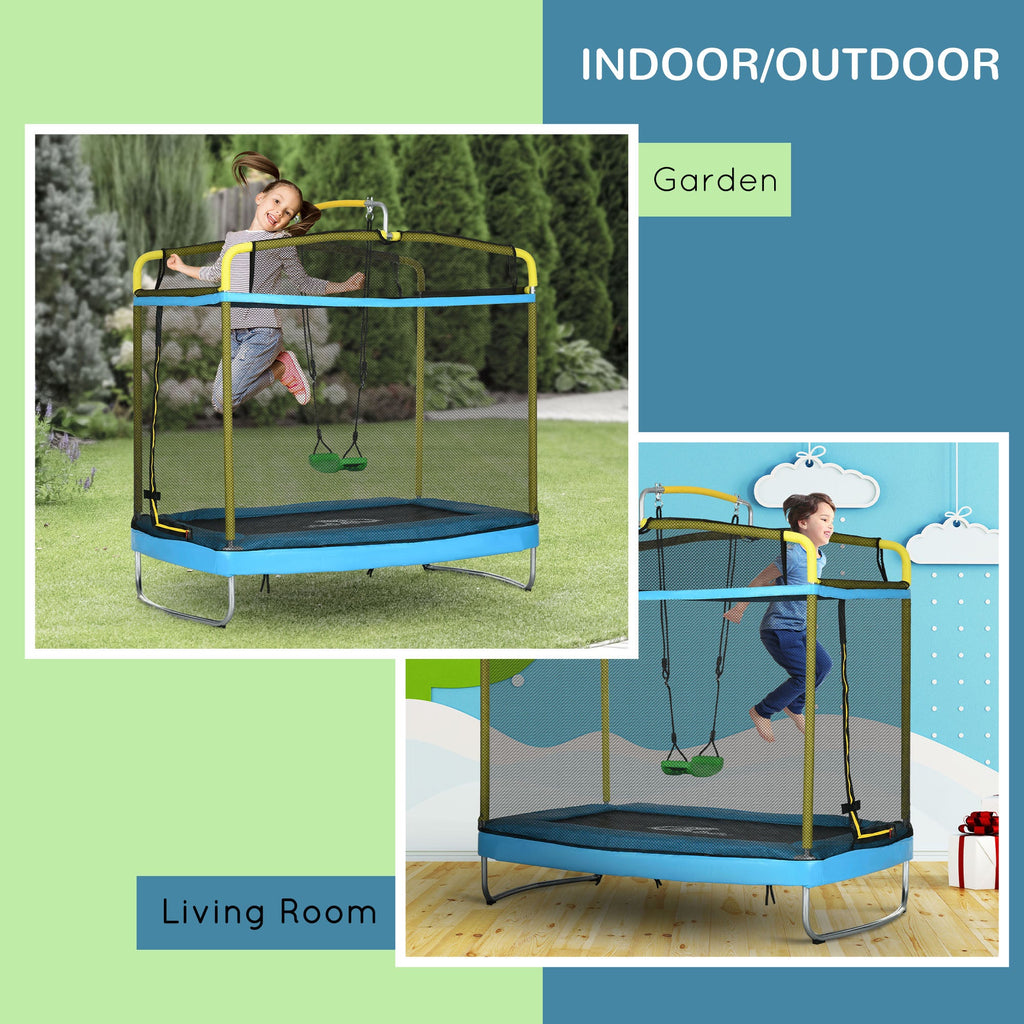 6.9FT Kids Trampoline with Safety Net, Gymnastics Bar, Swing, Toddler Trampoline for 3-6 Years Old Outdoor