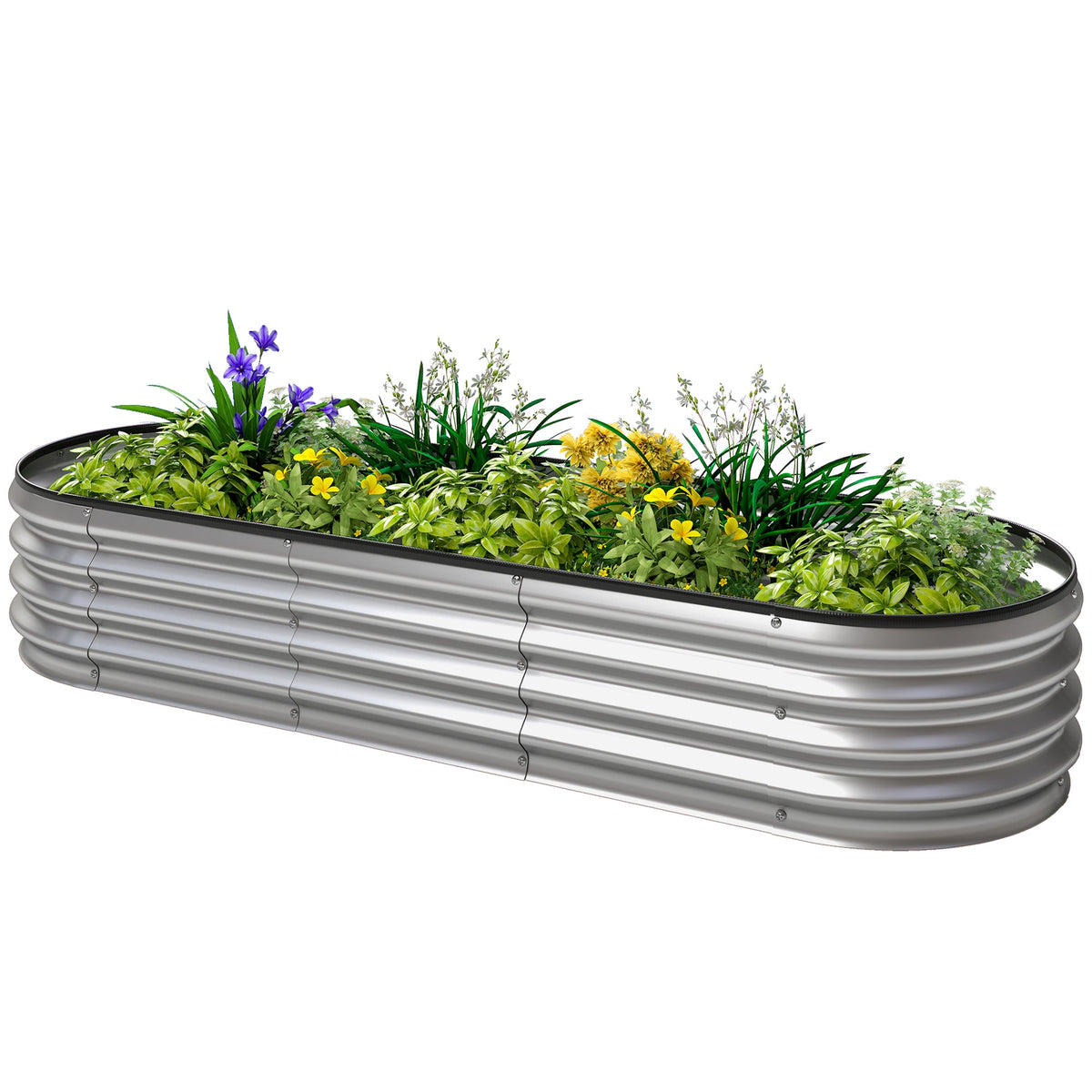 Galvanized Raised Garden Bed, 5 x 3 x 1 ft Modular Metal Garden Beds with Rubber Strip Edging, Silver