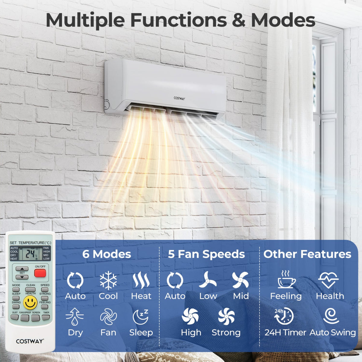 UltrEco 24,000 BTU 3 Zone Mini Split Heat Pump, 23 SEER2, Wifi, 9K + 9K + 9K