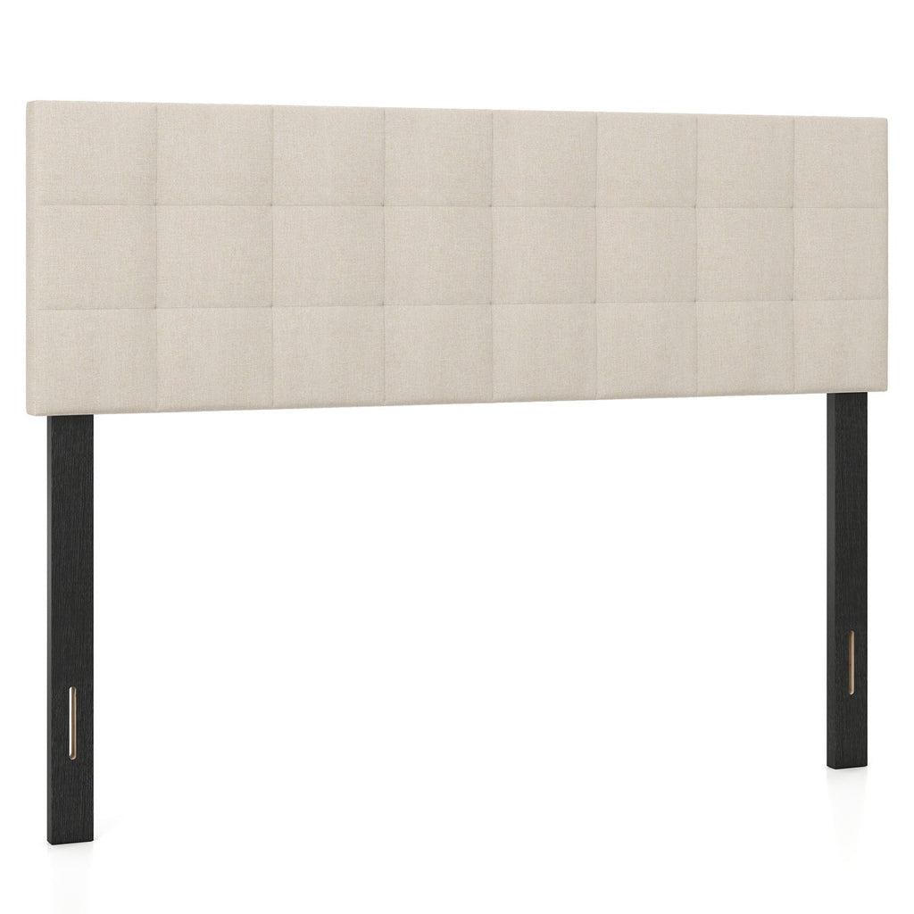 Upholstered Headboard Queen/Full Size Quilted Grid Linen Fabric Bed Frame Mount Panel-Beige