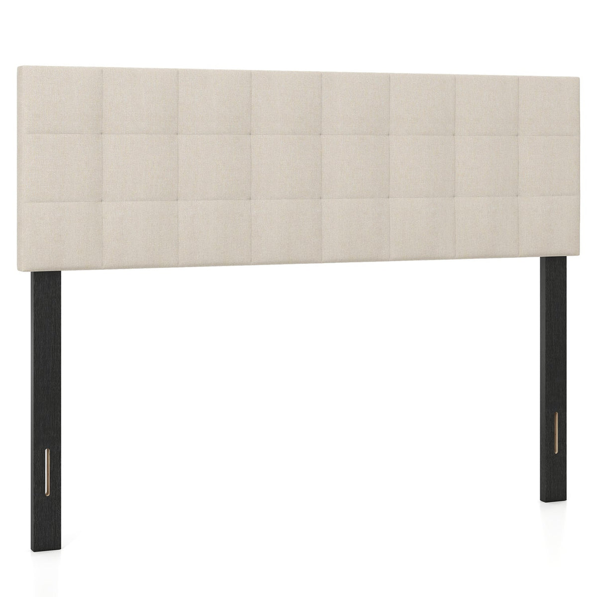 Upholstered Headboard Queen/Full Size Quilted Grid Linen Fabric Bed Frame Mount Panel-Beige