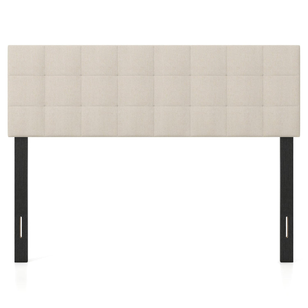 Upholstered Headboard Queen/Full Size Quilted Grid Linen Fabric Bed Frame Mount Panel-Beige