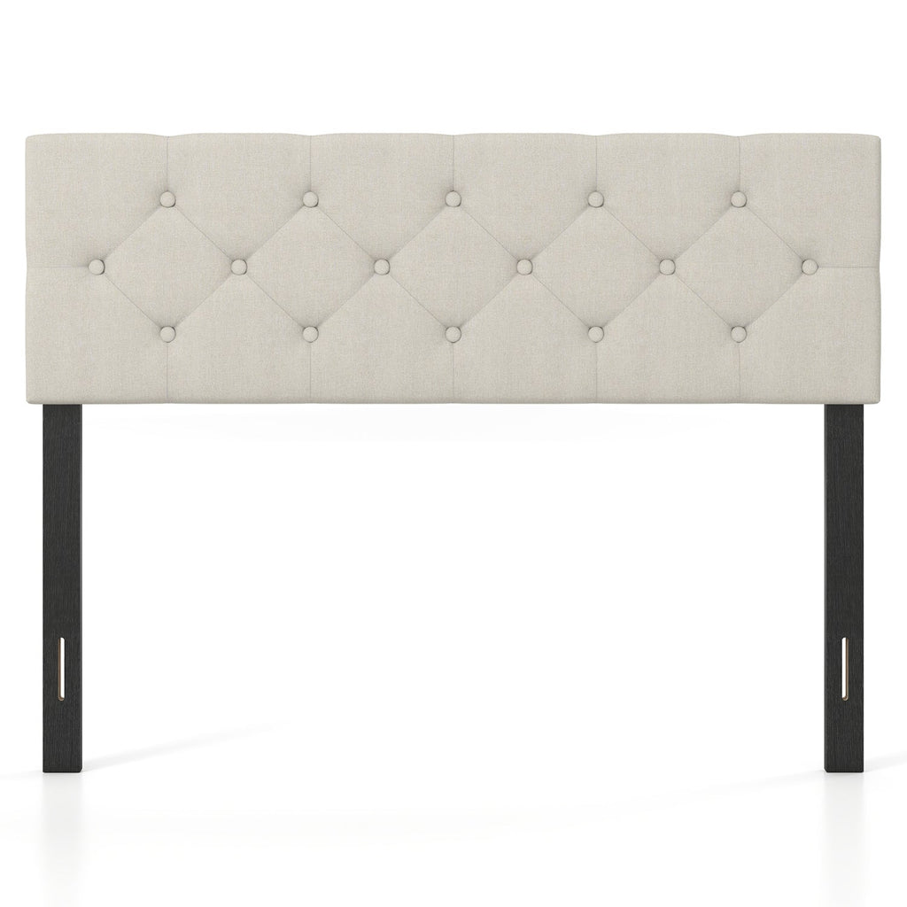 Upholstered Headboard Queen/Full Size Tufted Linen Fabric Bed Frame Mount Panel-Beige