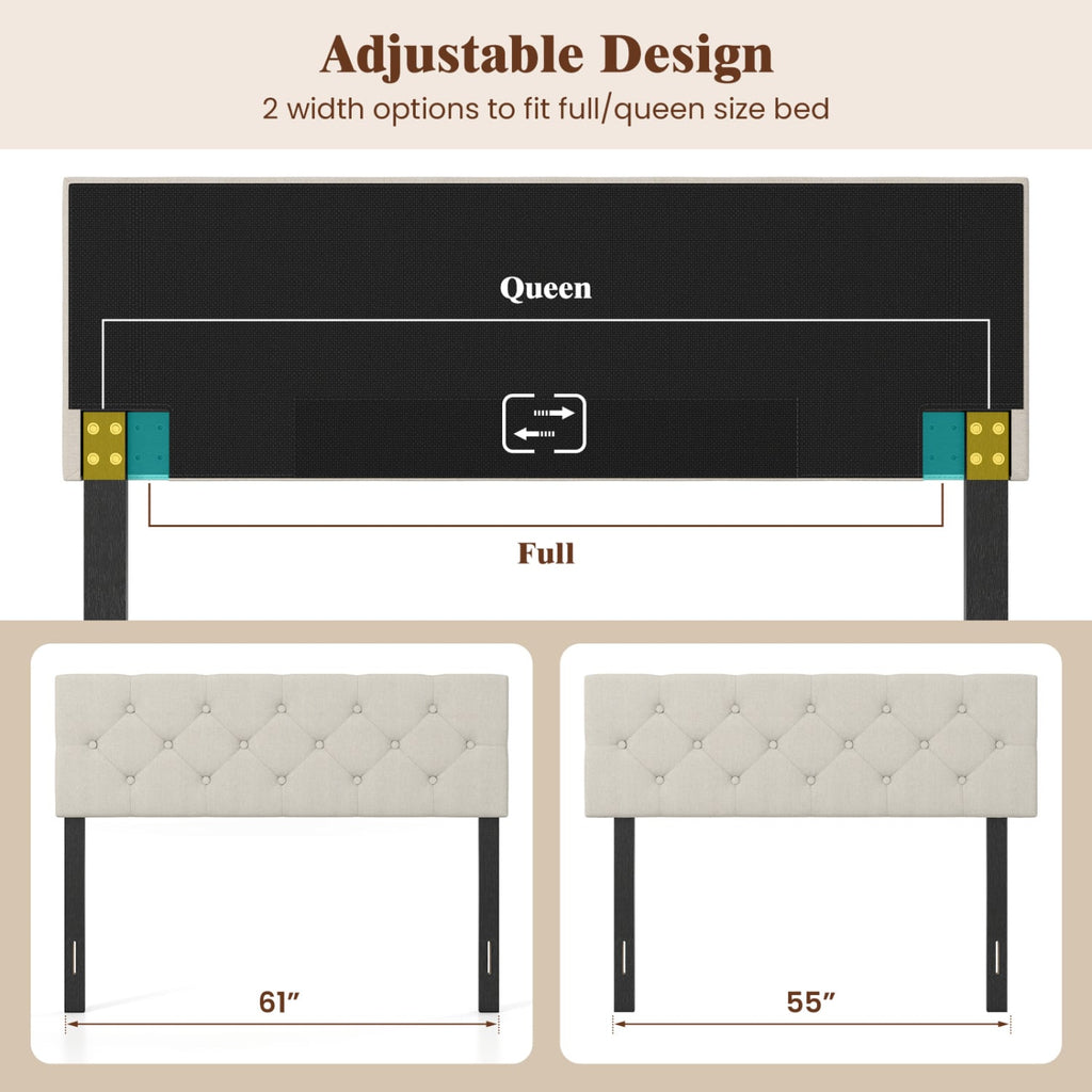 Upholstered Headboard Queen/Full Size Tufted Linen Fabric Bed Frame Mount Panel-Beige