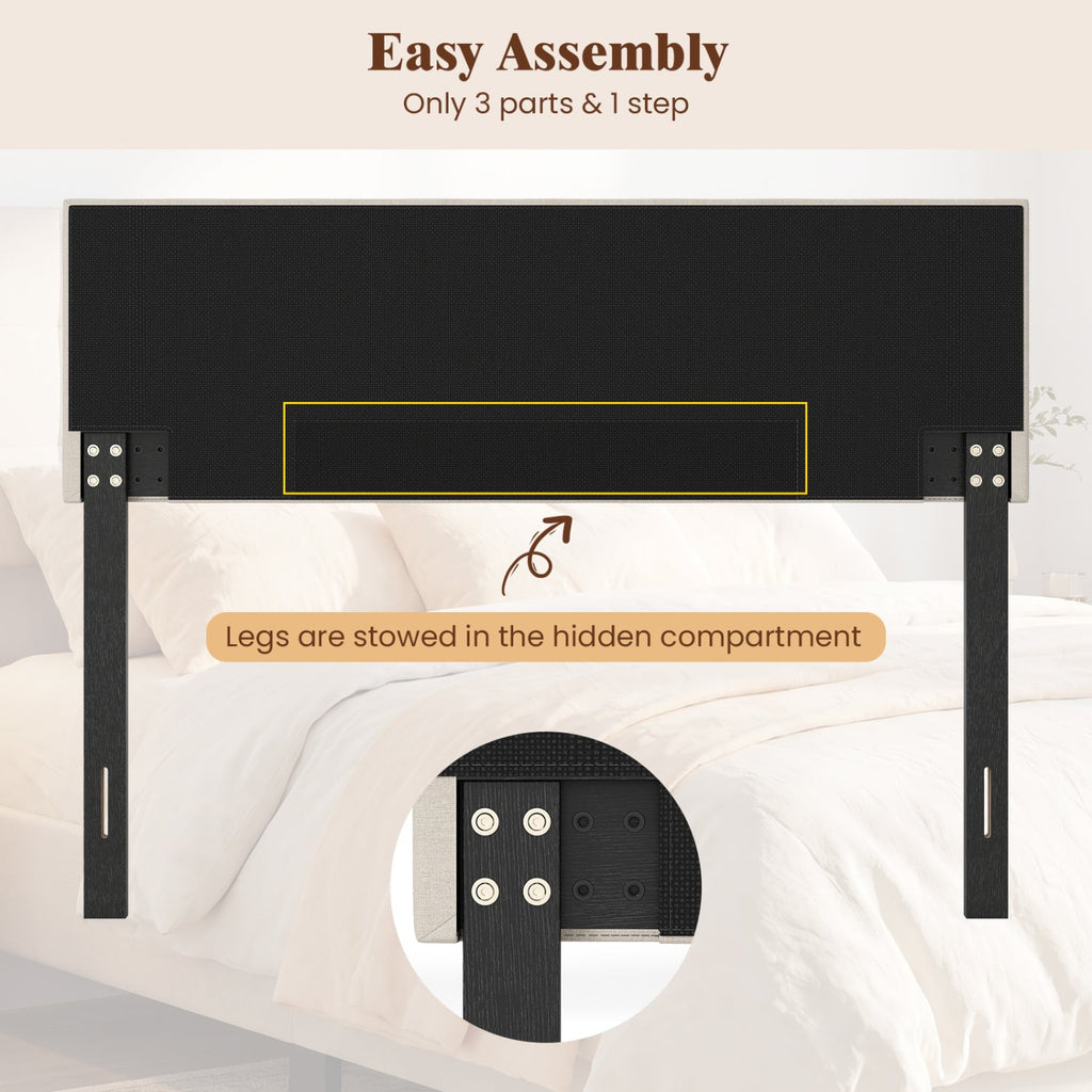 Upholstered Headboard Queen/Full Size Tufted Linen Fabric Bed Frame Mount Panel-Beige