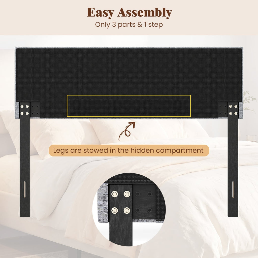 Upholstered Headboard Queen/Full Size Tufted Linen Fabric Bed Frame Mount Panel-Gray