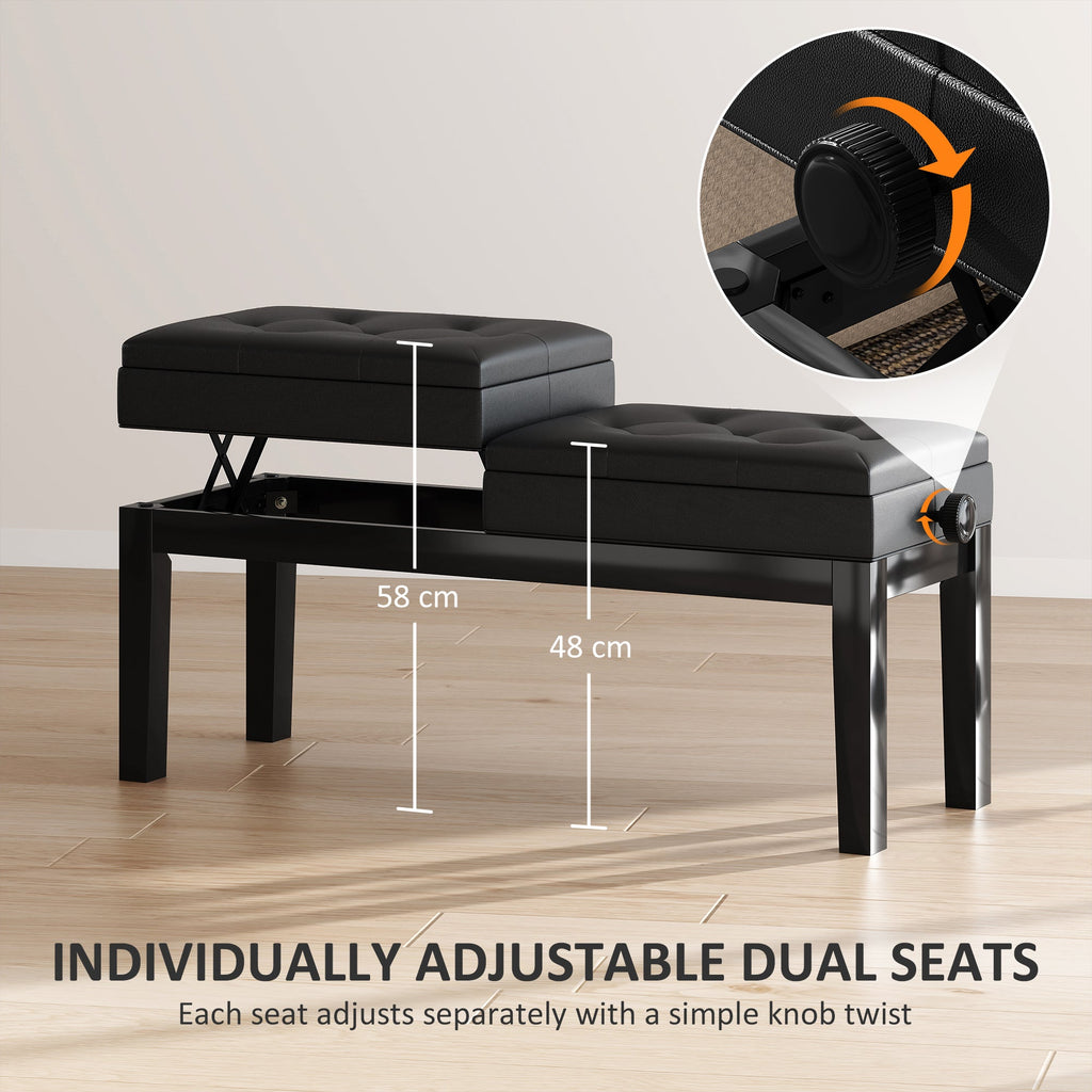 Piano Bench with Storage, Height Adjustable Piano Stool, PU Leather Tufted Keyboard Seat, Black