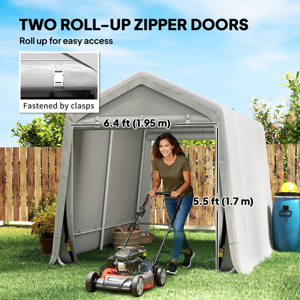 7.9' x 6.6' Garden Storage Tent, Patio Storage Shelter w/ Metal Frame and Double Zipper Doors, Dark Grey