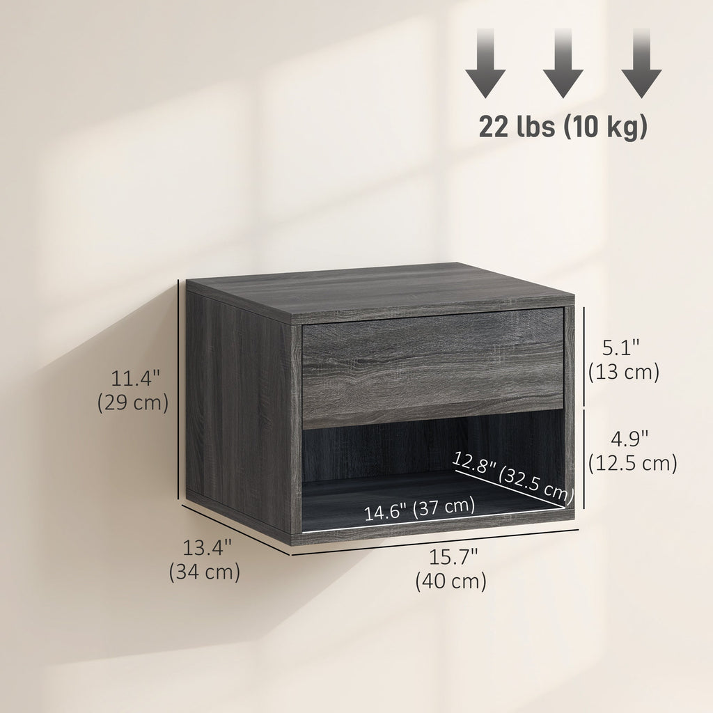 Floating Nightstand Set of 2, Wall Mounted Bedside Table with Drawer for Bedroom Black