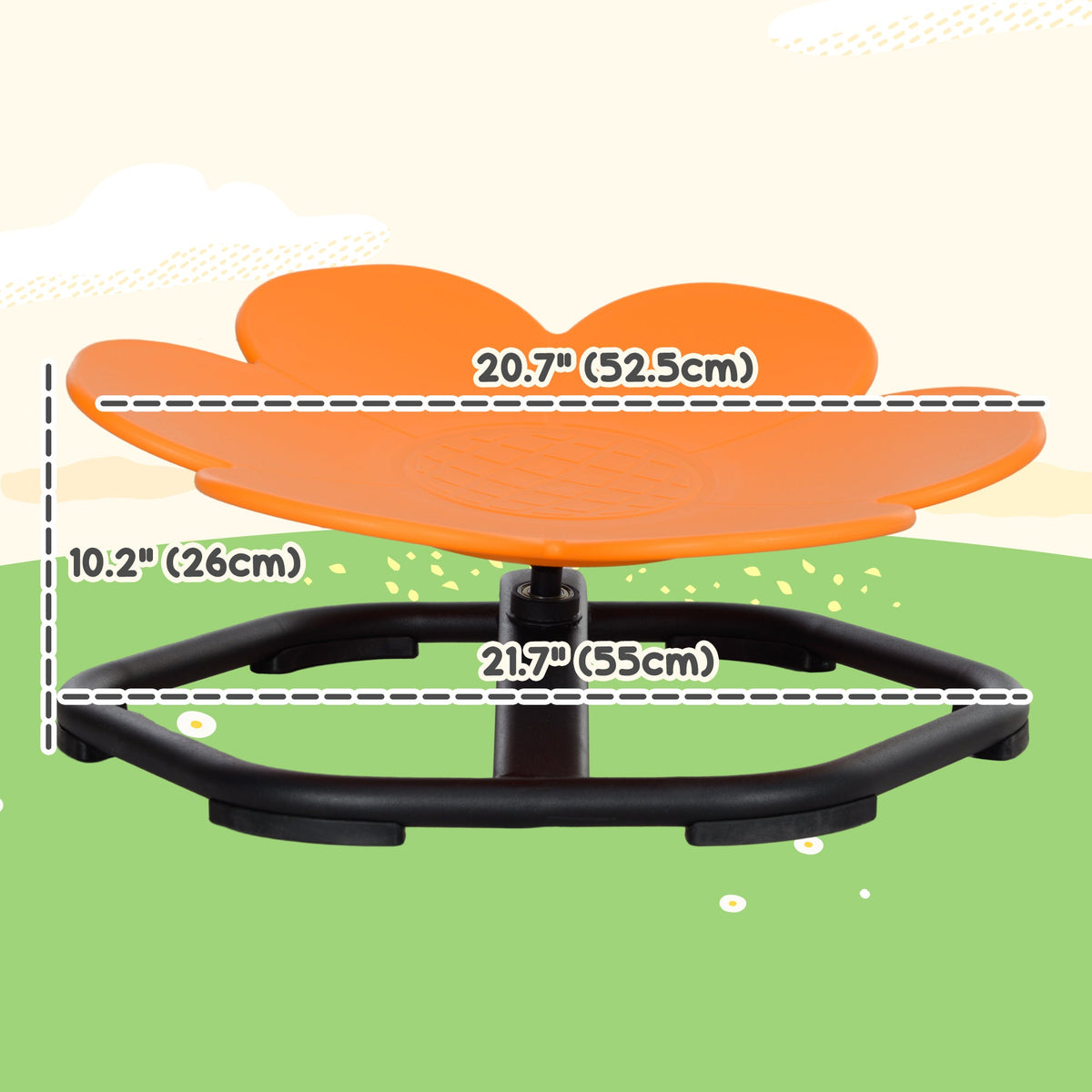 Flower-Shaped Kids Swivel Chair, Non-Slip Sensory Spinning Chair for Physical Coordination Training, Orange