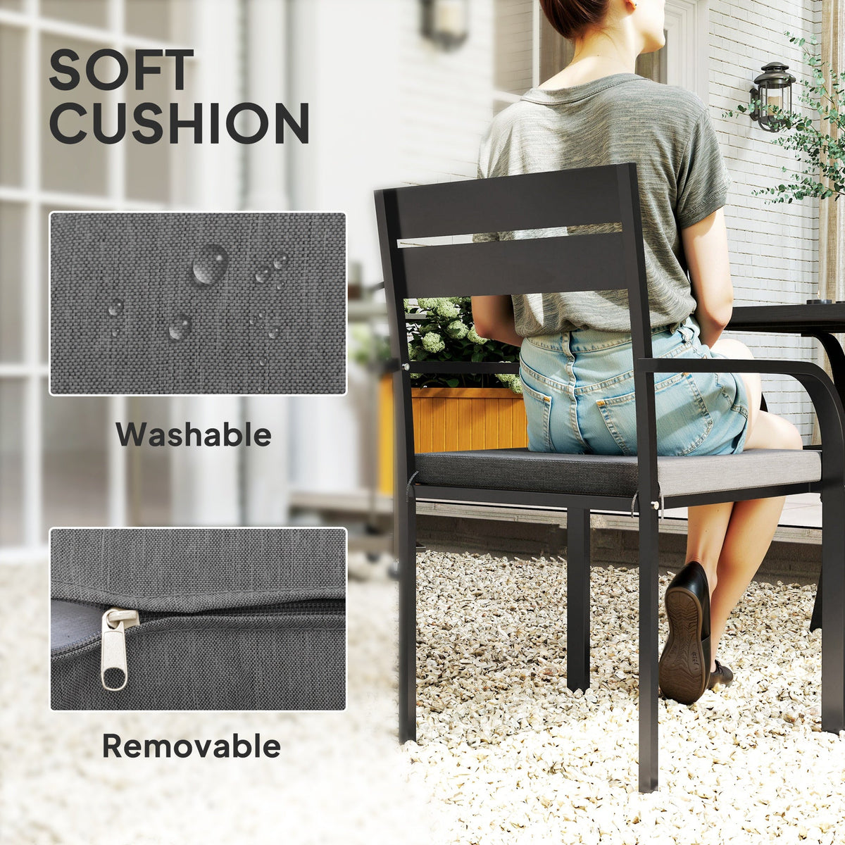 2 Piece Outdoor Dining Chairs with Aluminum Frame, Soft Cushion, for Deck, Garden, Balcony, Poolside, Grey